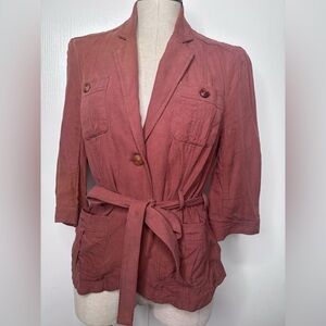 Anthropologie Cartonnier Rustic Brown Tie-Front Blazer Jacket Size 10